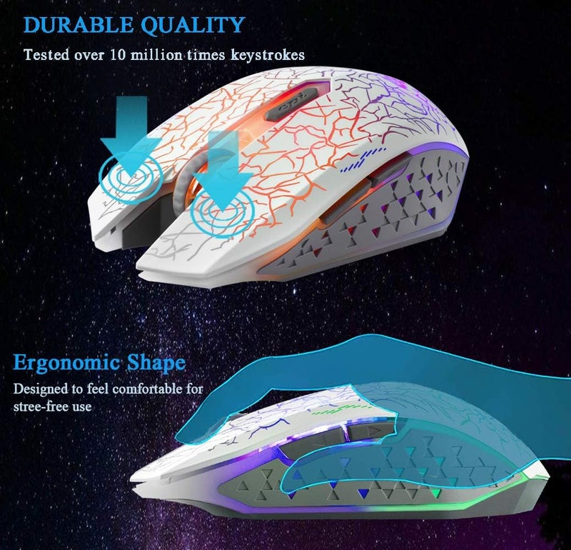 VEGCOO C10 Wireless Gaming Mouse, Rechargeable Gaming Mouse, Silent Optical Mice with 2.4G USB Receiver, 3 Ajustable DPI, 7 Colorful LED Lights for Gamer (White) - Image 3